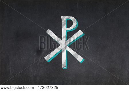 Blackboard With A The Chi Rho Drawn In The Middle.