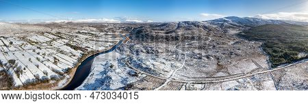 Aerial View Of Snow Covered Gweebarra River Between Doochary And Lettermacaward In Donegal - Ireland
