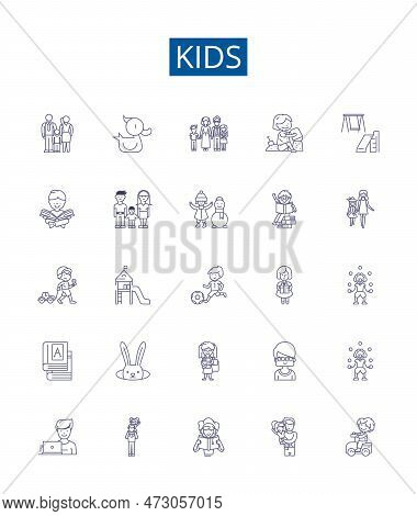 Kids Line Icons Signs Set. Design Collection Of Children, Toddlers, Babies, Youth, Teenagers, Infant