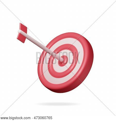 3d Target With Arrow In Center Icon Isolated On White. Render Dartboard With Arrow. Goal Setting. Sm