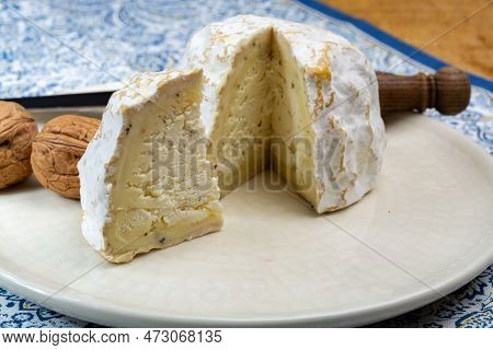Cheese Collection, Soft Cow French Cheese With Mold Gaperon Artisanal Lavored With Cracked Peppercor