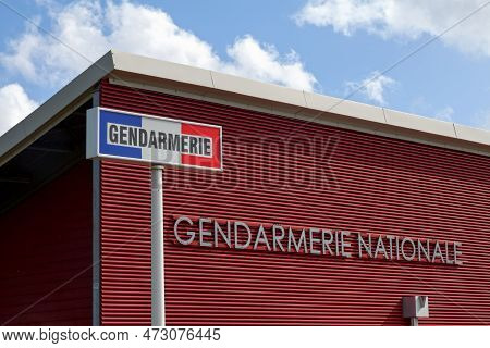 Tricolor Gendarmerie Sign Outside Of The Gendarmerie Of Sainte-suzanne In Reunion Island.