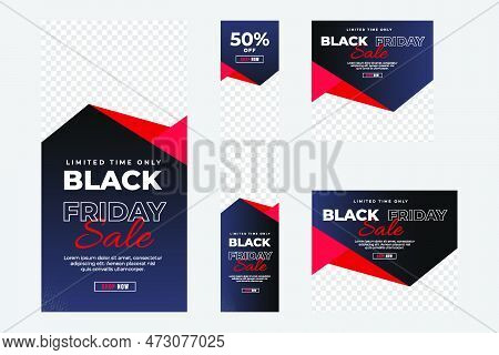 Black Friday Ad Banner Template Collection. Multi-size Web Banner For Black Friday. Black Red Banner