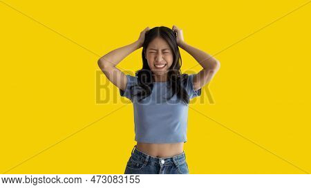 Close Up Isolated Portrait Of Woman Was Angry And Angry Like Crazy, Screaming With Frustration, Yell
