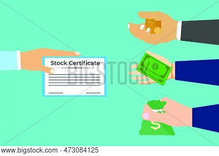 Stock Exchange And Certificate Buy And Selling Concept Vector With Human Hands. Stock Market Informa