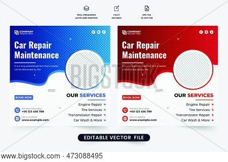 Car Repair Social Media Post Vector For Business Promotion. Car Maintenance Service Promotional Web 