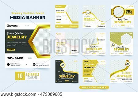 Creative Gold Ornament Promotional Template Collection For Marketing. Exclusive Jewelry Sale Poster 