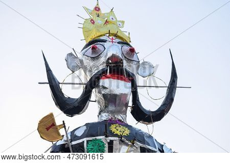 Ravnans Being Ignited During Dussera Festival At Ramleela Ground In Delhi, India, Big Statue Of Rava