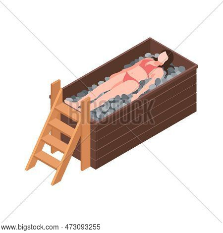 Woman Relaxing In Japanese Bath Isometric Icon Vector Illustration