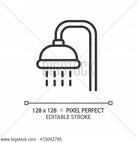 Shower Pixel Perfect Linear Icon. Public Bathroom For Visitors. Body Washing Equipment. Personal Hyg