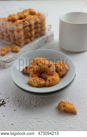 Homemade Cookies With Sesame Seeds On A White Background