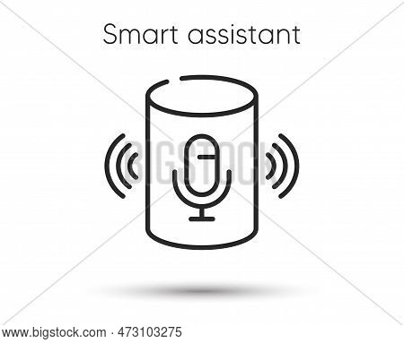 Voice Assistant Line Icon. Smart Speaker Sign. Radio Speaker With Microphone Symbol. Illustration Fo