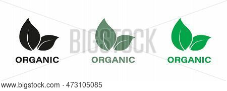 Organic Product Green And Black Icon Set. Natural Bio Healthy Eco Food Silhouette Logo. Bio Organic 
