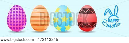 Vector Drawing. Easter Eggs Set. Happy Easter.