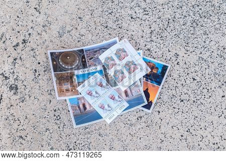 Vatican City, Vatican - December 7, 2022: Stamps And Postcards From Vatican.