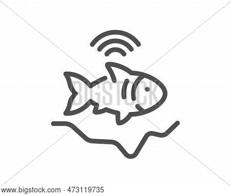 Fishfinder Line Icon. Echo Fish Sounder Sign. Fishing Sonar Symbol. Quality Design Element. Linear S