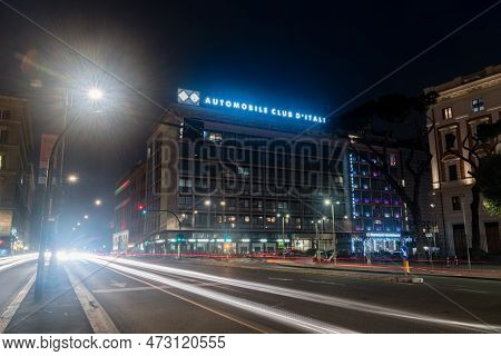 Rome, Italy - December 7, 2022: Viale Enrico De Nicola Street View At Night.