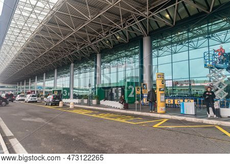Fiumicino, Italy - December 9, 2022: Terminal Of Leonardo Da Vinci-fiumicino Airport (iata: Fco, Ica