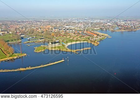 Aerial From The Historical Town Heeg In Friesland The Netherlands
