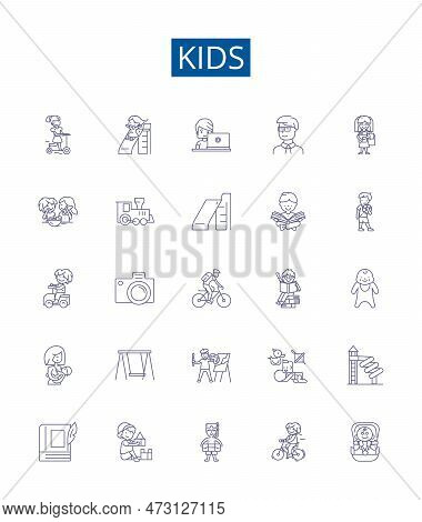 Kids Line Icons Signs Set. Design Collection Of Children, Toddlers, Babies, Youth, Teenagers, Infant