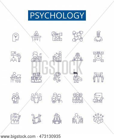 Psychology Line Icons Signs Set. Design Collection Of Psychology, Mind, Brain, Emotions, Behavior, C