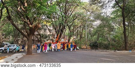 People Celebrating Gudi Padwa. Gudhi Padwa Is A Spring Time Festival That Marks The Traditional New