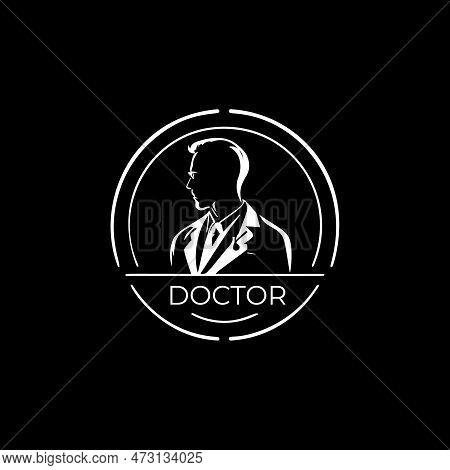 Doctor Person Silhouette, Pharmacist Worker Abstract Icon, Health Care Worker Sign, Round Logo For P