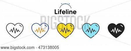 Lifeline Line Icon In Different Styles. Bicolor Outline Stroke Style. Heart Beat Symbol For Web Ui, 
