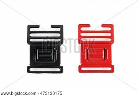 Black And Red Plastic Fasteners - Fastex. Reinforced Plastic Carabiner For Army And Camping Equipmen
