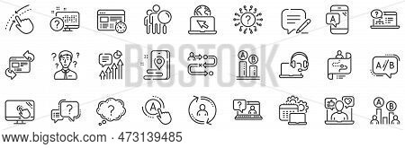 Set Of Ab Testing, Journey Path Map And Question Mark Icons. Ux Line Icons. Usability Quiz Test, Ux 