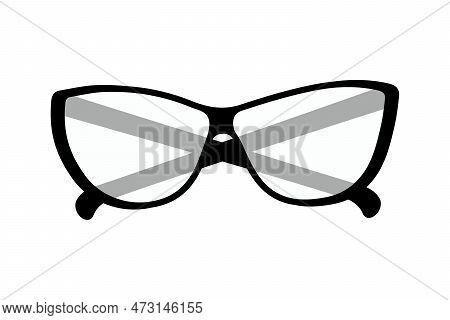 Glasses With Black Frames And Clear Lenses. Happy Bespectacled Man Day. Sticker. Icon. Isolate. Eps