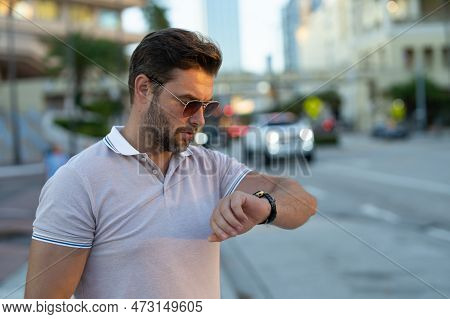 Stylish Man Wearing Sunglasses And Shirt. Handsome Man Outdoors Portrait. Portrait Of Stylish Male M