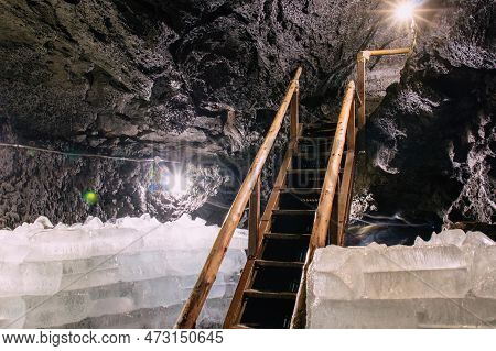 Yamanashi, Japan - April 18, 2018 : Narusawa Ice Cave It Is A Cave With An Average Temperature Of 3 