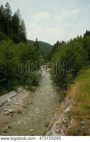 View Of The Mountain River Leoganger Ache Near Leogang, Salzburg In Austria