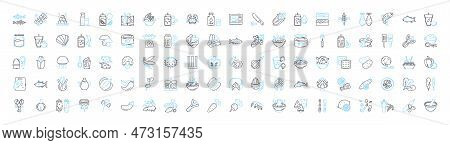 Food Hall Vector Line Icons Set. Food, Hall, Eatery, Cafeteria, Canteen, Buffet, Bistro Illustration