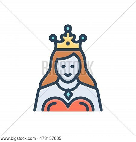 Color Illustration Icon For Queen Highness Empress Head-of-state Crown Queen-consort Female-ruler Qu