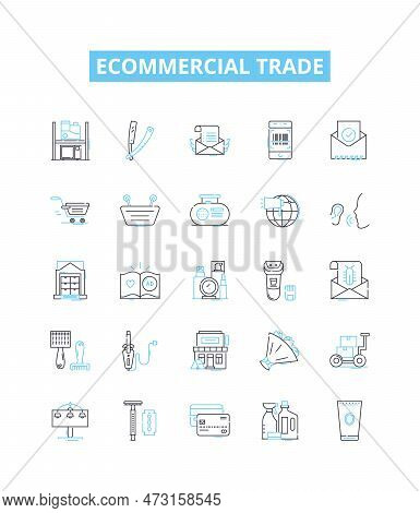 Ecommercial Trade Vector Line Icons Set. Ecommerce, Trade, Online, Shopping, Retail, Marketplace, Co