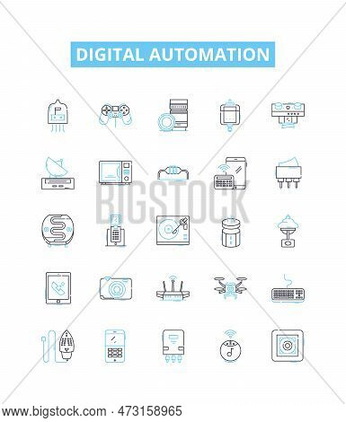 Digital Automation Vector Line Icons Set. Digital, Automation, Robotics, Ai, Machine-learning, Objec