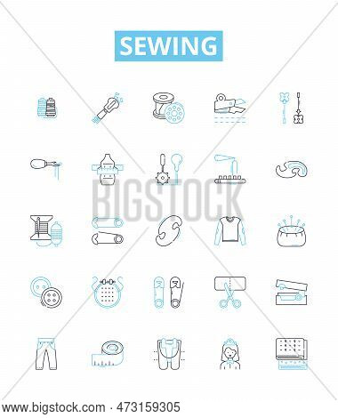 Sewing Vector Line Icons Set. Needlework, Seamstress, Fabric, Cutting, Hemming, Basting, Sew Illustr