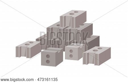 Concrete Brick Pile. Masonry Units, Gray Blocks Heap. Construction, Building Material, New Blocks, S