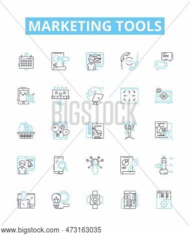 Marketing Tools Vector Line Icons Set. Tools, Marketing, Crm, Seo, Email, Social, Analytics Illustra