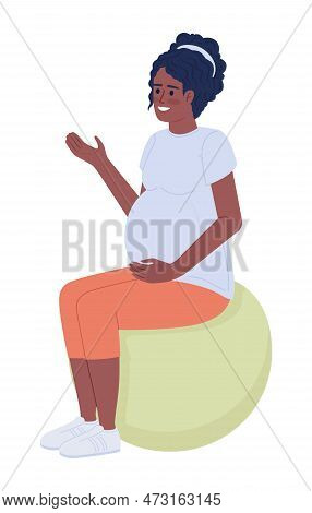 Soon-to-be Mother Sitting On Exercise Ball Semi Flat Color Vector Character