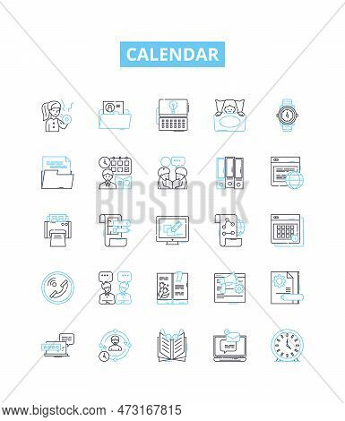 Calendar Vector Line Icons Set. Diary, Schedule, Datebook, Timeline, Booklet, Record, Register Illus