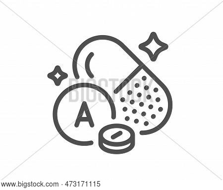 Vitamin A Line Icon. Food Nutrient Sign. Capsule Or Pill Supplement Symbol. Quality Design Element. 