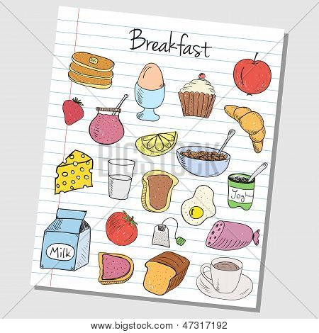 Petit déjeuner Doodles - papier ligné
