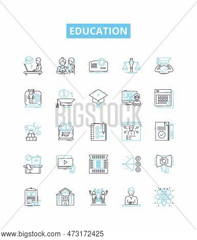 Education Vector Line Icons Set. School, Learning, College, Institute, Study, Knowledge, Skill Illus