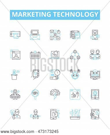 Marketing Technology Vector Line Icons Set. Marketing, Technology, Digital, Platforms, Analytics, Au