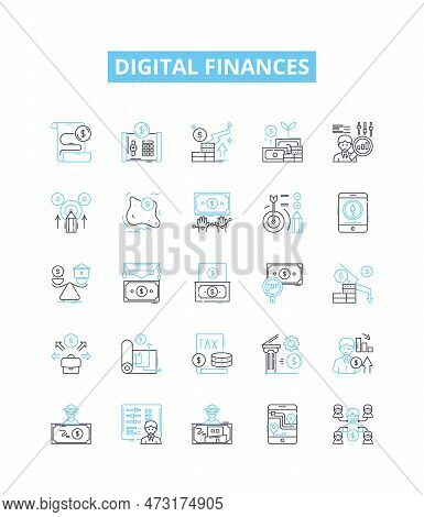 Digital Finances Vector Line Icons Set. Digital, Finances, Banking, Payments, Online, Accounts, Debi