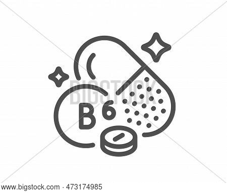 Vitamin B6 Line Icon. Food Nutrient Sign. Capsule Or Pill Supplement Symbol. Quality Design Element.