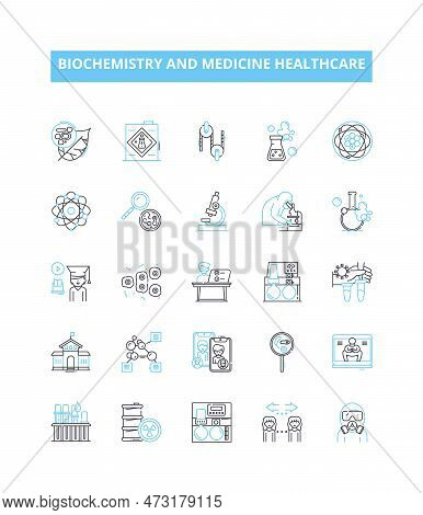 Biochemistry And Medicine Healthcare Vector Line Icons Set. Biochemistry, Metabolism, Enzymes, Hormo